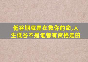 低谷期就是在救你的命,人生低谷不是谁都有资格走的